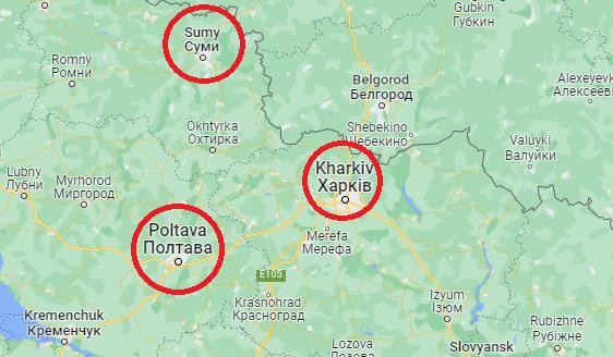 Región afectada por el ataque ruso a las centrales eléctricas. Foto: Google Maps.