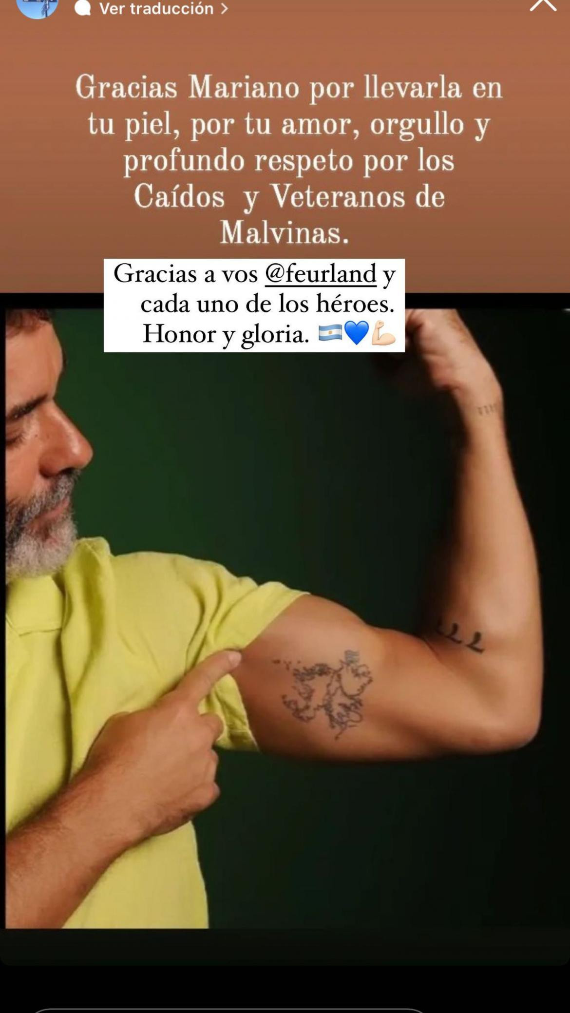 Mariano Martínez, tatuaje en Instagram