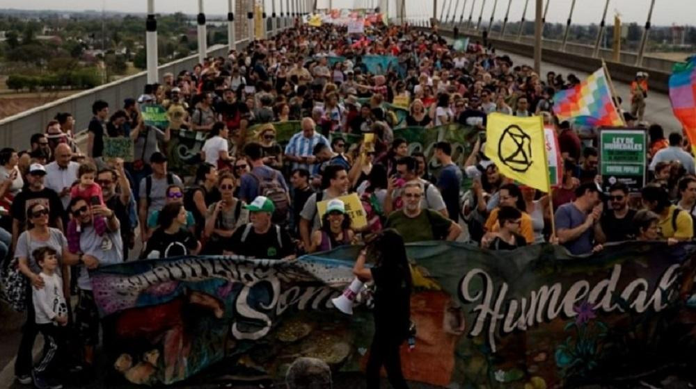 Protesta en puente Rosario-Victoria. Foto: NA.