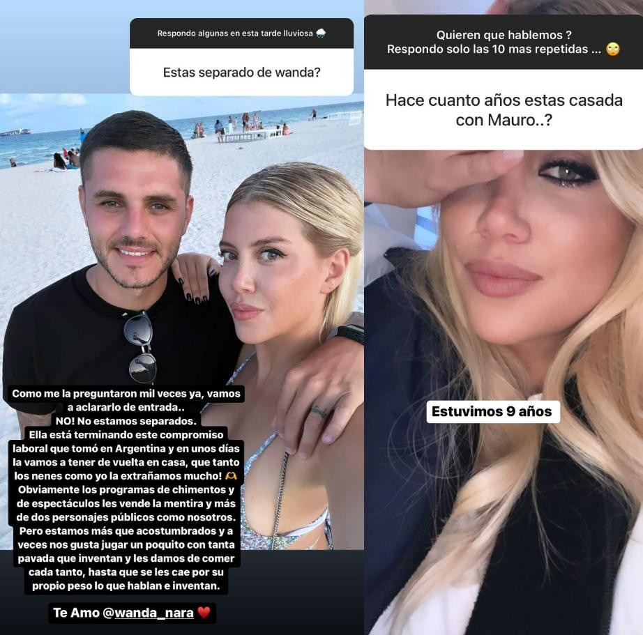 Las respuestas contrarias. Fotos: Instagram/mauroicardi - wanda_nara