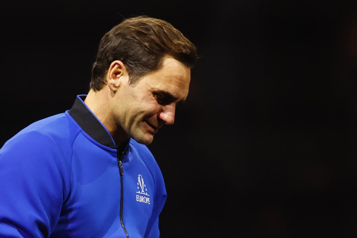 Las lágrimas de Roger Federer en su despedida. Foto: Reuters.
