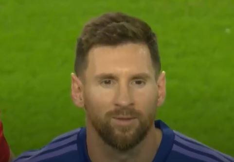 La emoción de Messi en el himno argentino. Foto: captura de video.