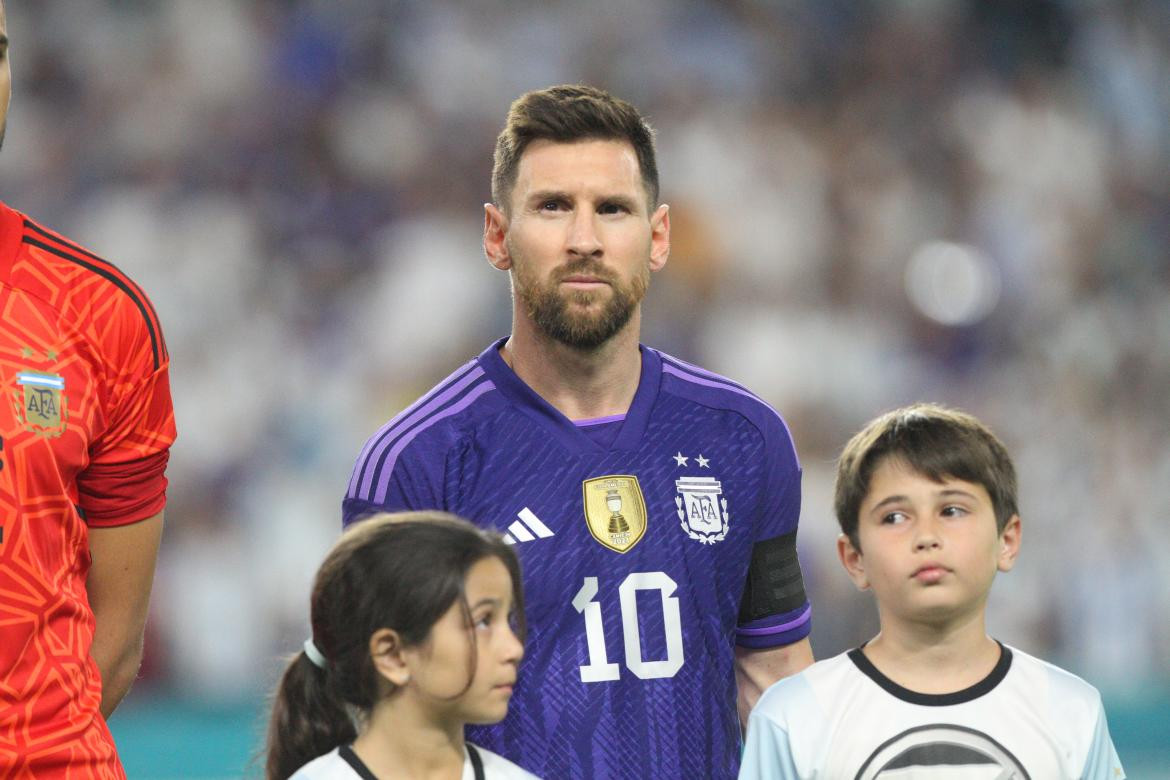 Lionel Messi en el amistoso ante Honduras. Foto: Prensa AFA.