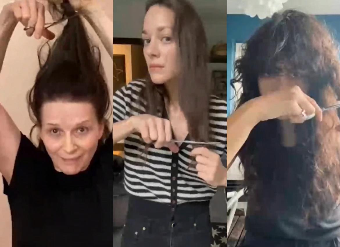 Artistas francesas se cortan el pelo en solidaridad con las mujeres iraníes. Fotos: captura de videos.