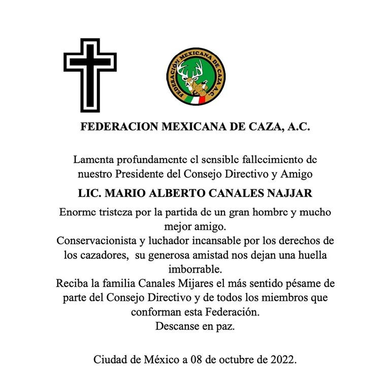 El comunicado de FEMECA por muerte de cazador mexicano