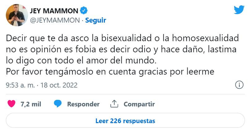 El tuit de Jey Mammon. Foto: Twitter.