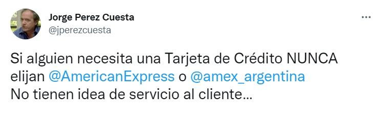 Quejas de usuarios por las tarjetas de American Express. Foto: Twitter.