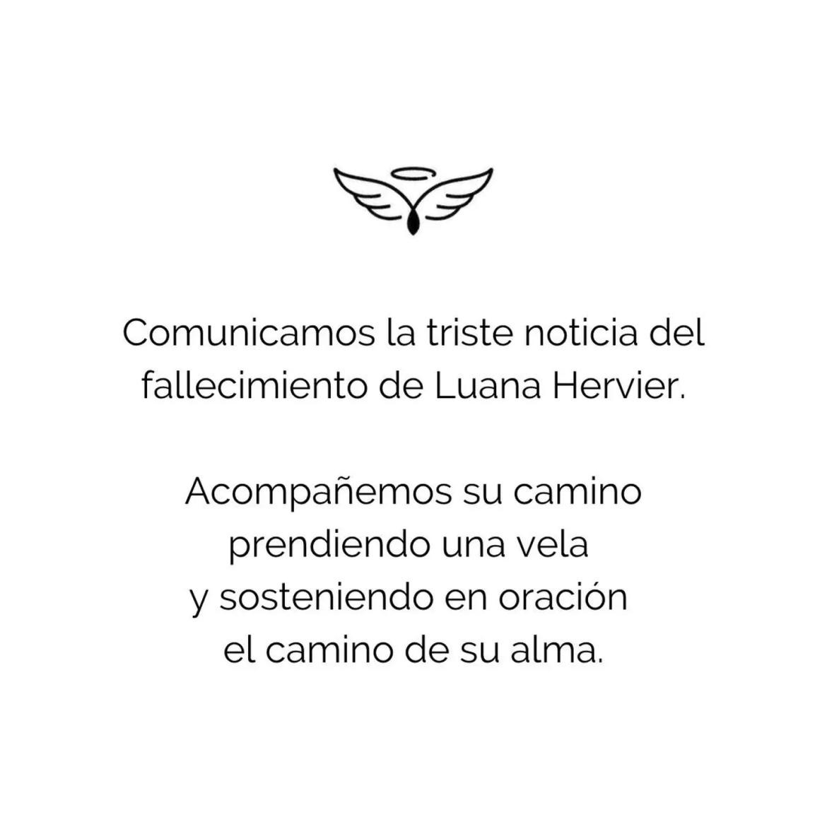 El posteo de la familia de Luana Hervier. Foto: Instagram @luanahervier