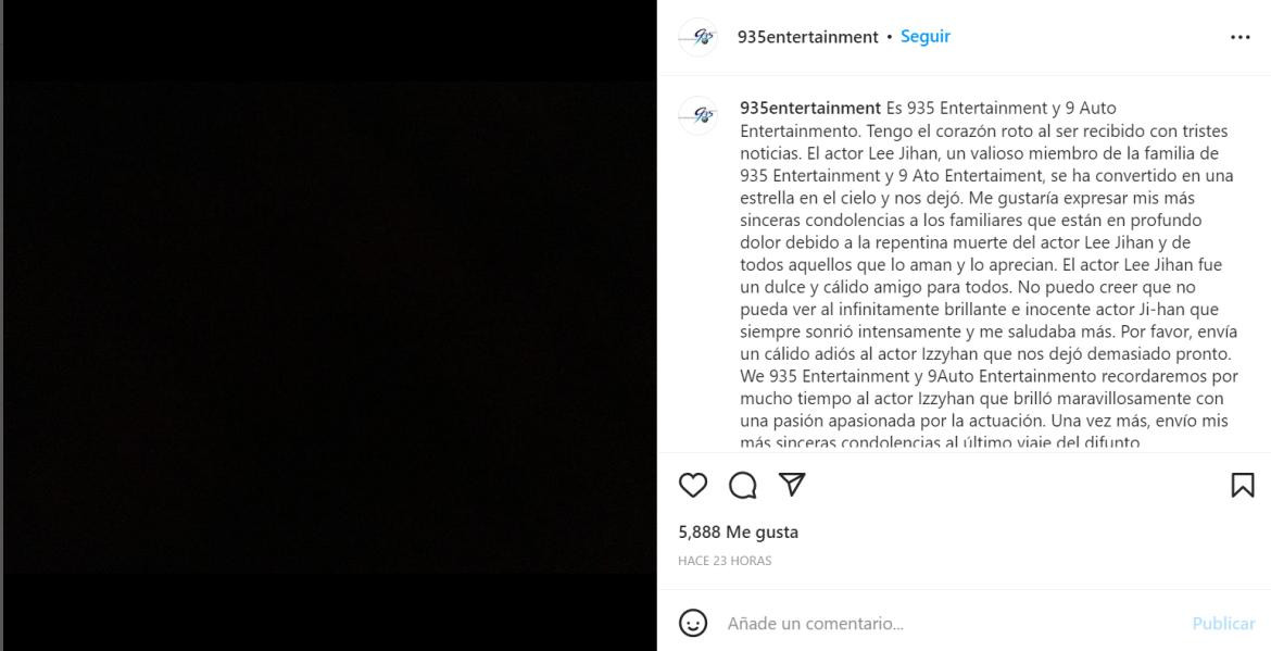 El comunicado de la productora. Foto: Instagram