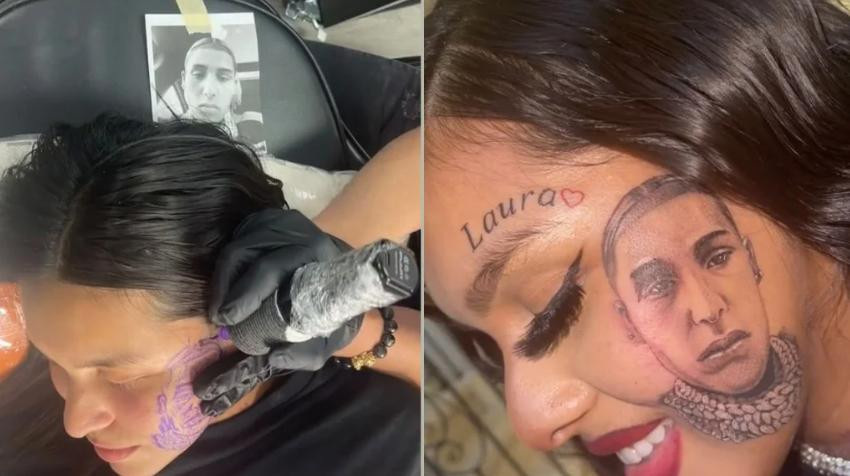 Tatuaje en la cara de una tiktoker luego de que su pareja le fuera infiel. Foto: NA.