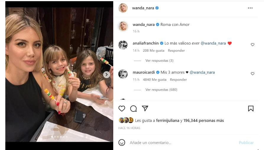 Posteo de Wanda y el comentario de Mauro Icardi. Foto: Instagram @wanda_nara
