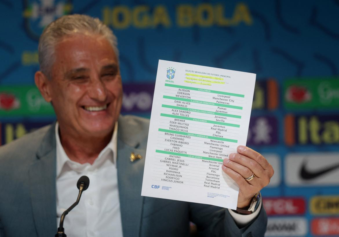 Tite con la lista de 26 convocados de Brasil para Qatar 2022. Foto: Reuters.