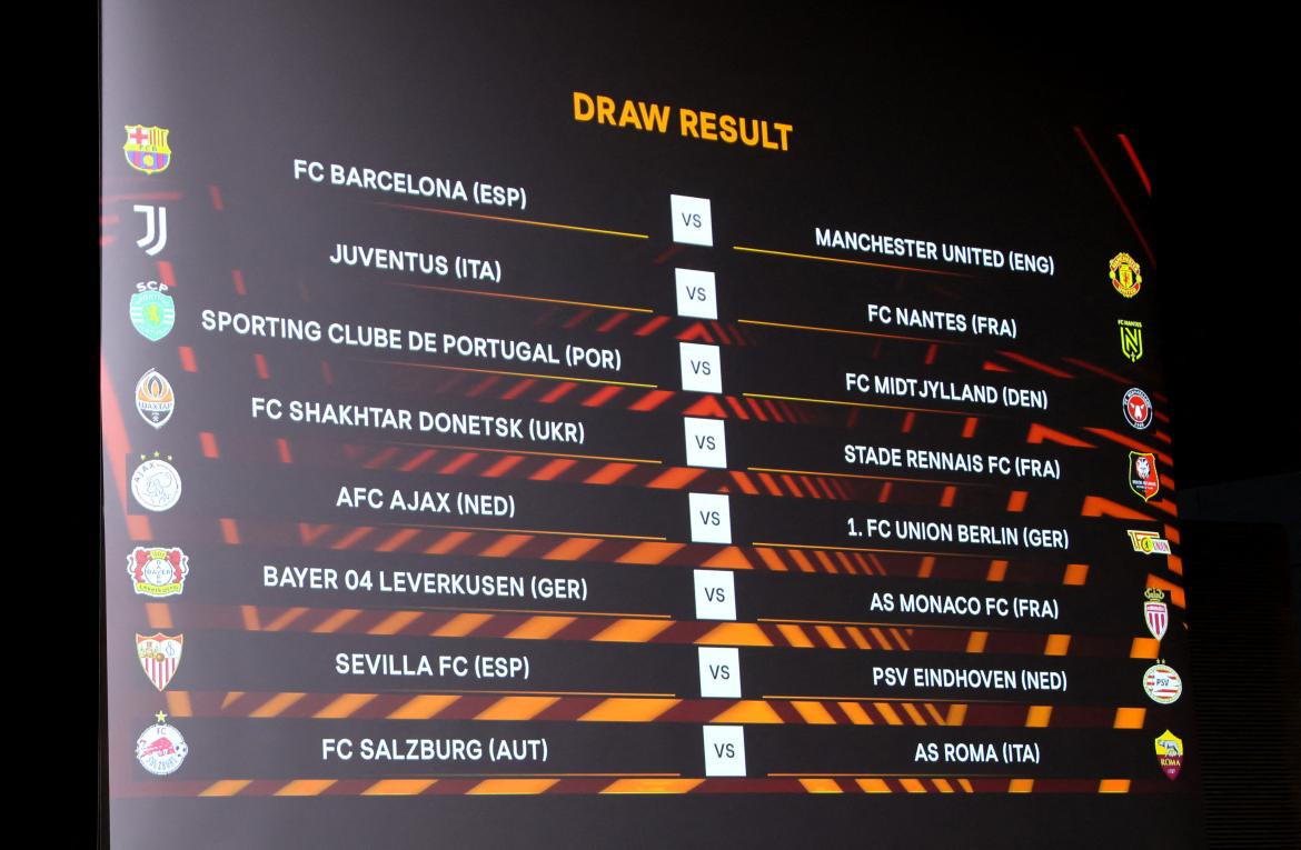 Los cruces de los 16avos de final de la Europa League. Foto: Reuters.