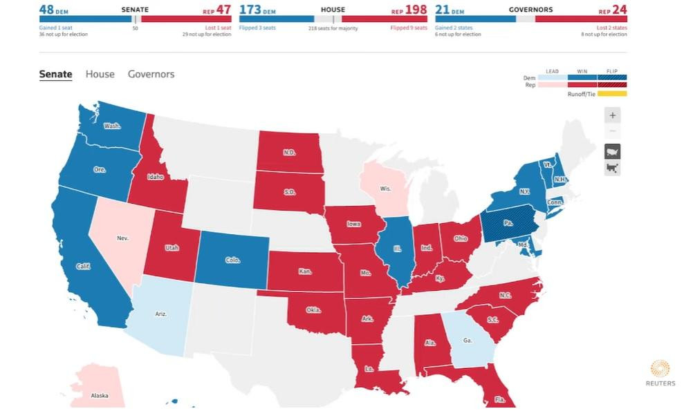 Mapa de los resultados en Estados Unidos_Captura: Reuters
