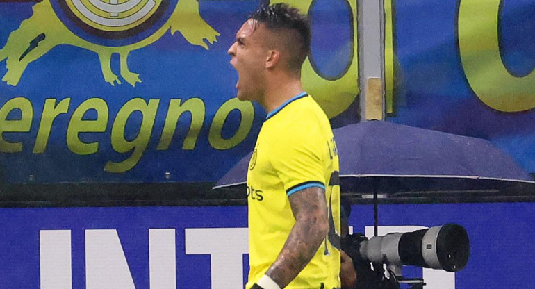 Seria A, Festejo de Lautaro Martínez para Inter ante Bologna. Foto: EFE.