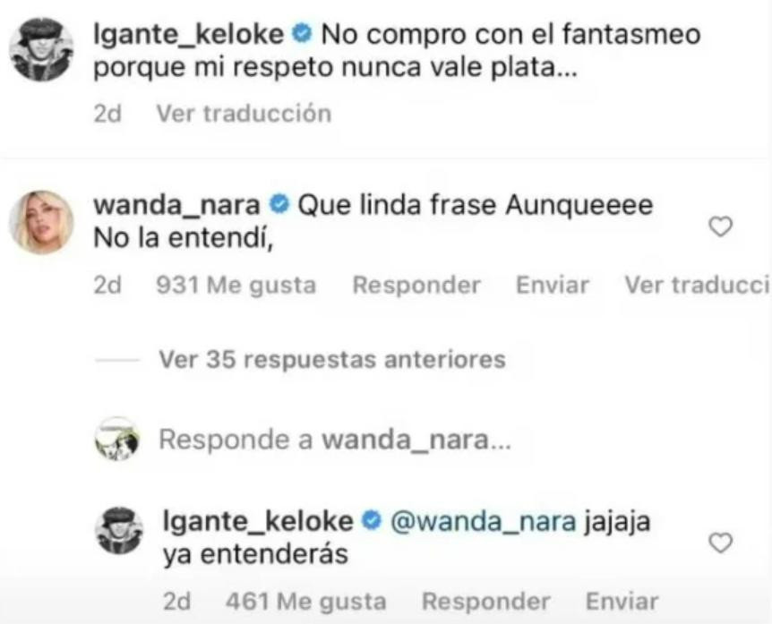 La reacción de L-Gante. Foto: Instagram/lgante_keloke