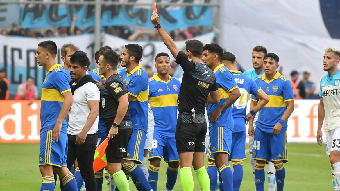 Expulsados en la final del Trofeo de Campeones entre Boca y Racing. Foto: Telam.