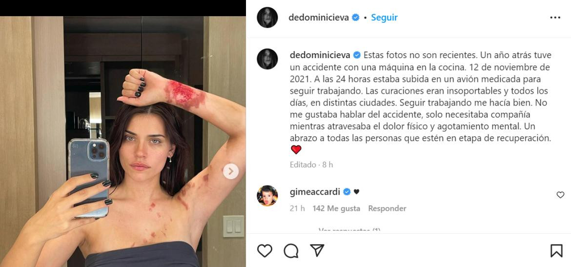 El posteo de Eva De Dominici. Foto: Instagram.