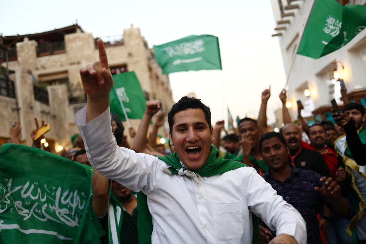 Festejos en Arabia Saudita tras el triunfo ante Argentina. Foto: REUTERS.