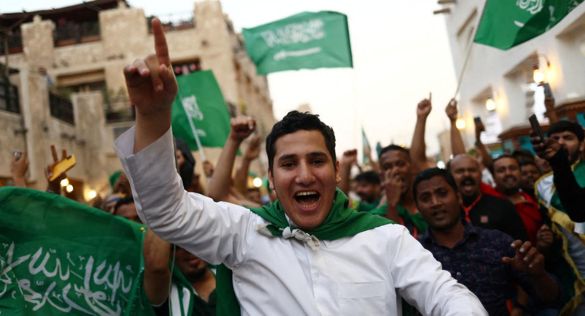 Festejos en Arabia Saudita tras el triunfo ante Argentina. Foto: REUTERS.