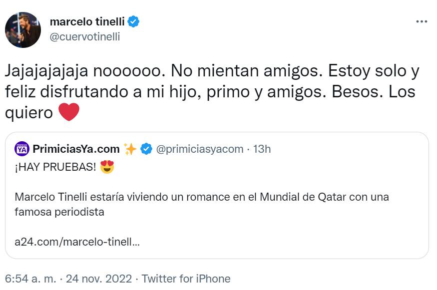 La respuesta de Marcelo Tinelli. Foto: Twitter.