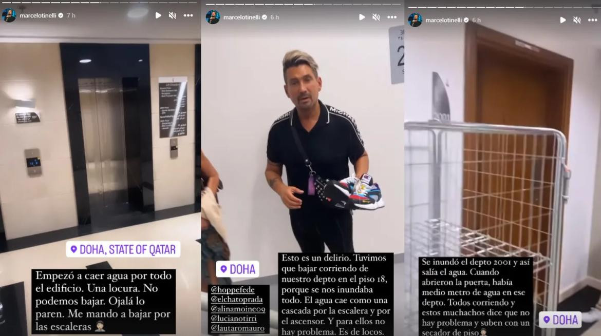 Marcelo Tinelli tuvo que evacuar el edificio de Qatar. Foto: Instagram