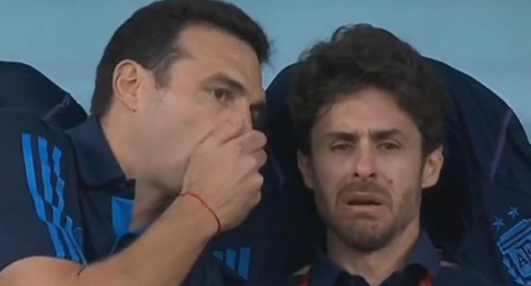 Pablo Aimar se emocionó después del gol de Messi. Foto: captura de video.