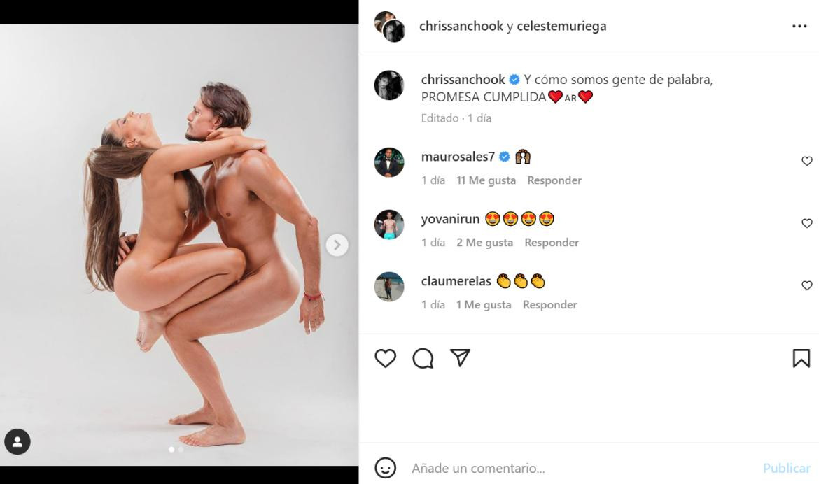 El desnudo de Christian Sancho y Celeste Muriega. Foto: Instagram.