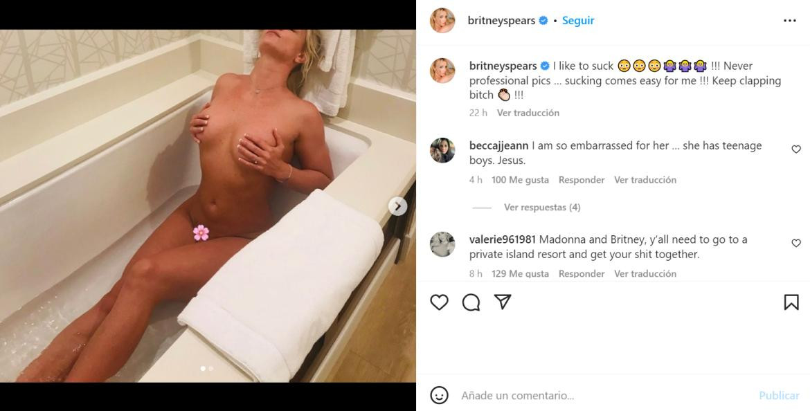 Britney Spears desnuda en Instagram. Foto: Instagram.