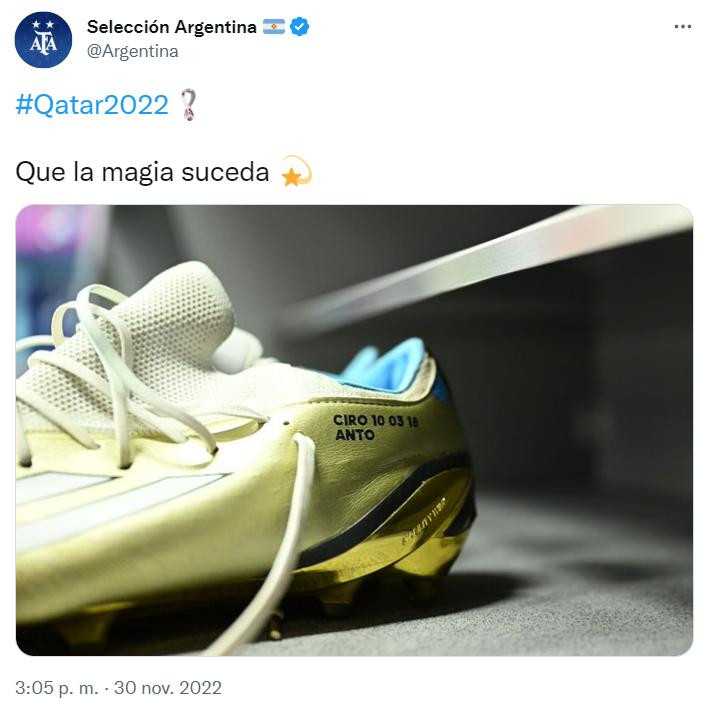 El detalle del botín de Lionel Messi. Foto: Twitter/Argentina