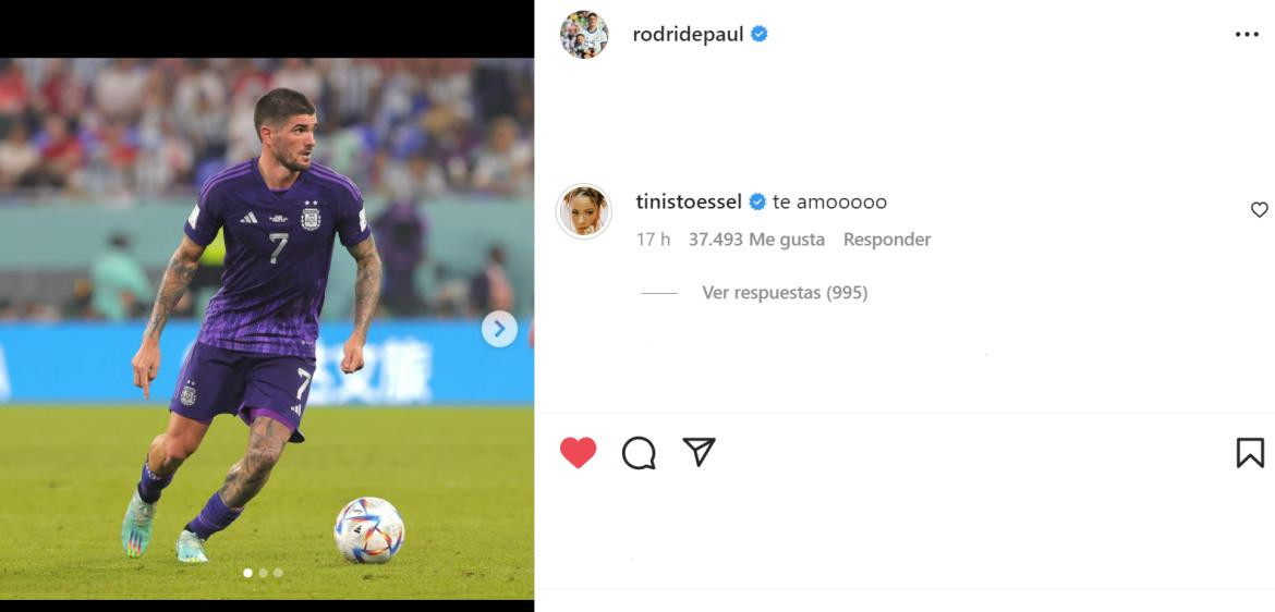 El comentario de Tini luego del triunfo ante Polonia. Foto: Instagram/rodridepaul