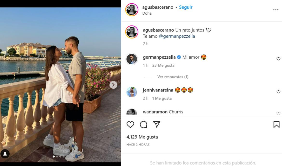 Germán Pezzella y su pareja. Foto: Instagram.