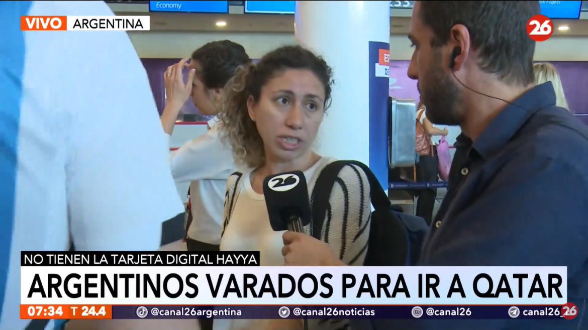 Argentinos varados en Ezeiza denuncian irregularidades en el relevo de visas. Foto: Canal26.