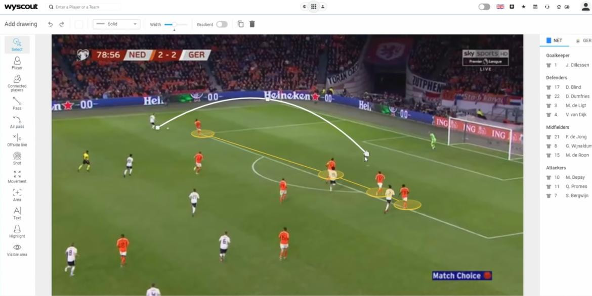 WyScout, otra plataforma popular para análisis de fútbol. Foto: Captura de video.