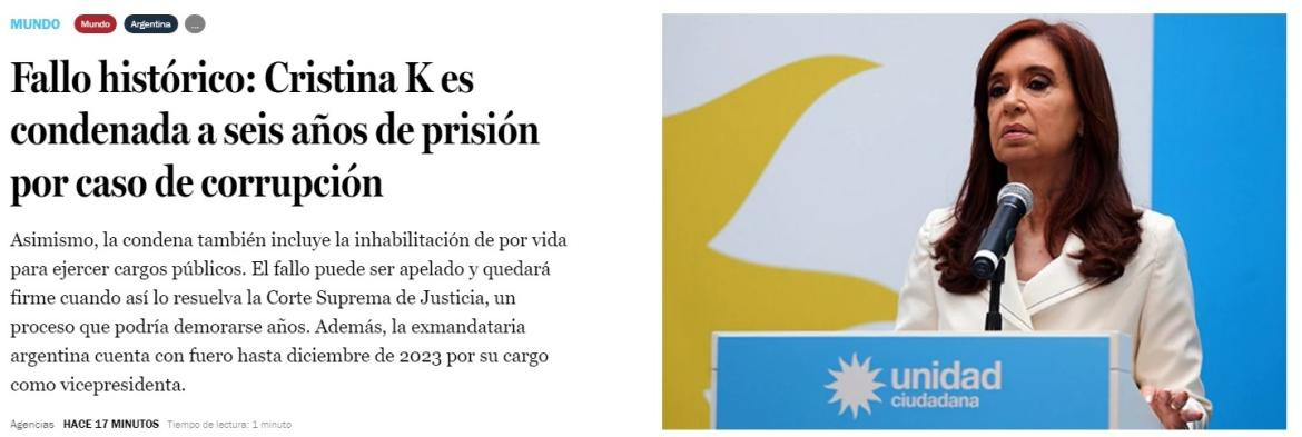 Chile, La Tercera, Cristina Kirchner. Causa Vialidad.