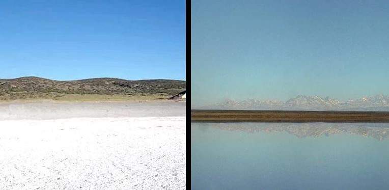 Antes y después de la laguna en Mendoza. Foto: NA