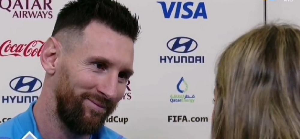 Lionel Messi y la periodista. Foto: captura.