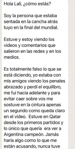 El mensaje el hincha que acosó a Lali_NA