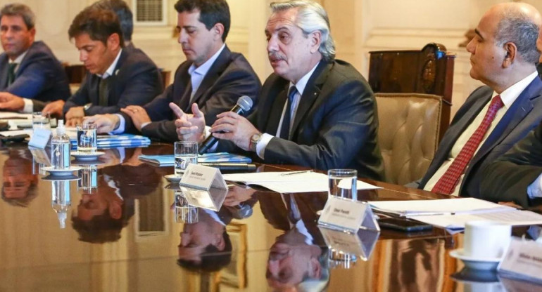 El presidente Alberto Fernández, en una de las reuniones con gobernadores en Casa Rosada (Foto: NA/Prensa Jefatura de Gabinete).