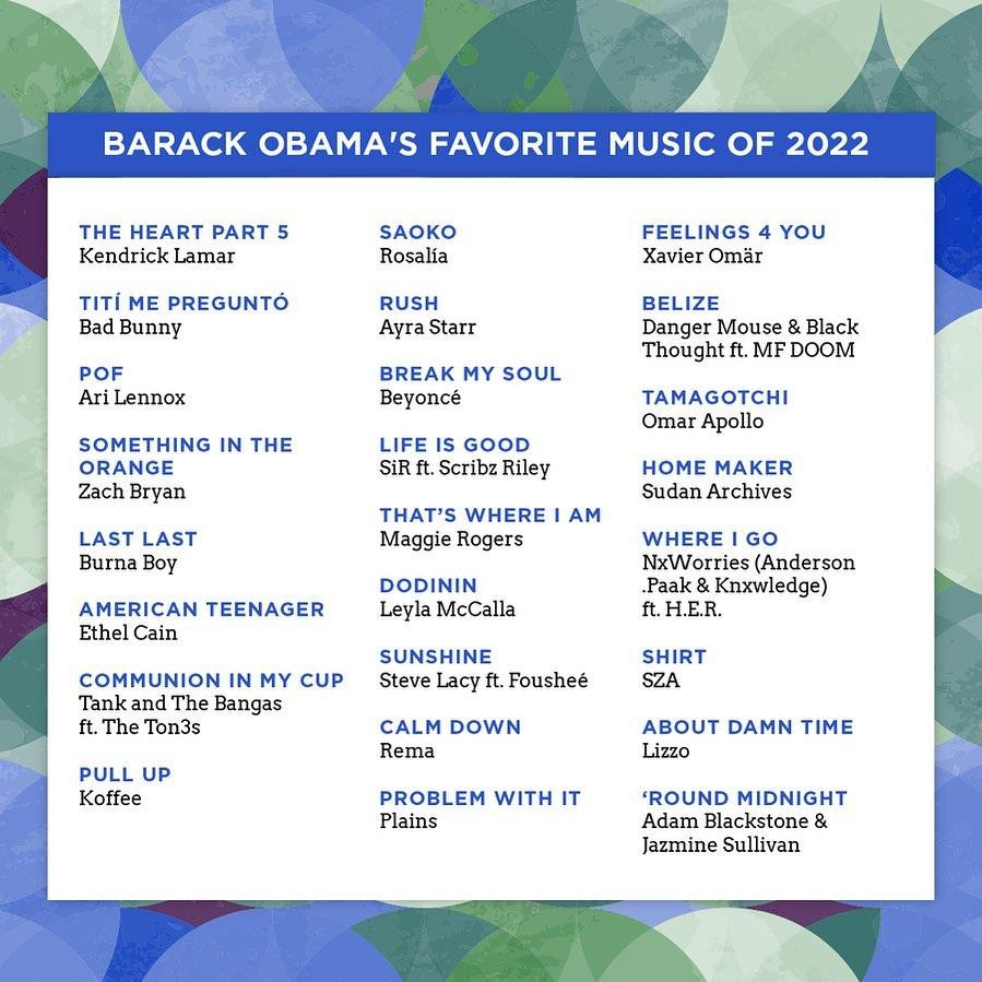 Las canciones favoritas de Obama este 2022. Foto: Instagram/barackobama.