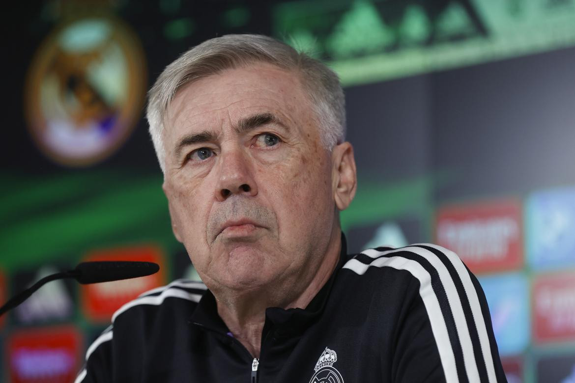 Conferencia de prensa de Carlo Ancelotti. Foto: EFE.