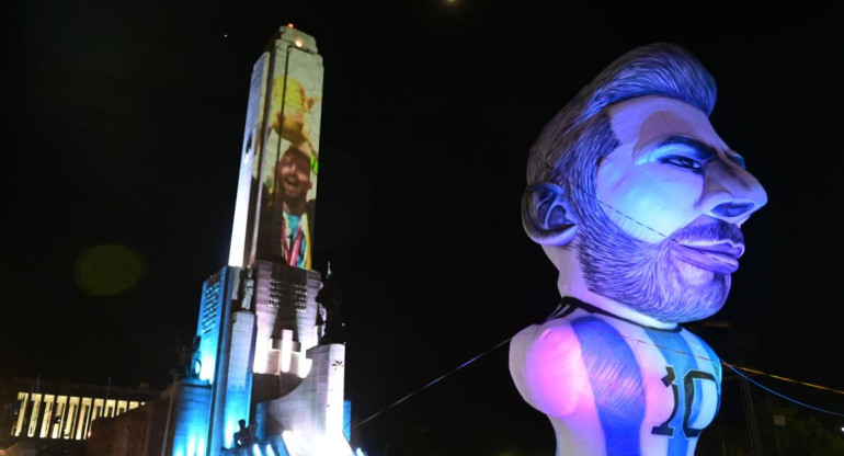 Homenaje a Messi y Di María, Monumento a la Bandera. Foto: Télam