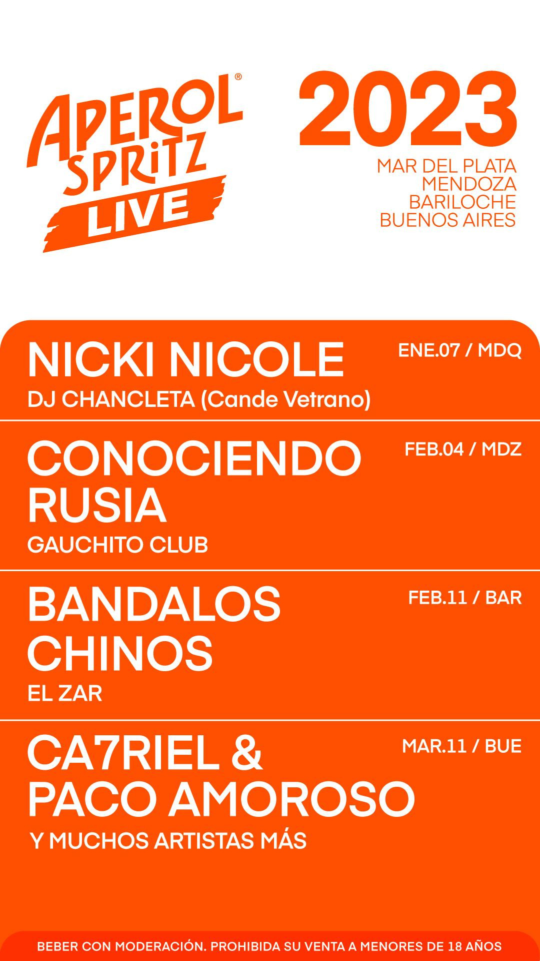 Line Up del festival de musica itinerante de 2023. Foto: Prensa Aperol Spritz Live