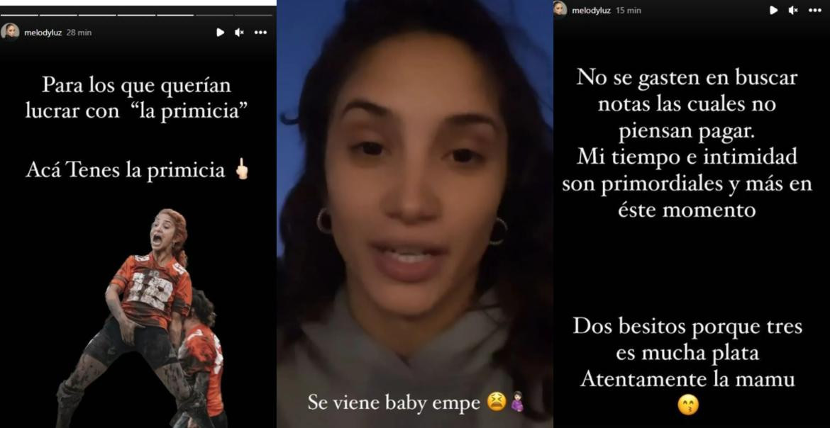 Las historias de Melody Luz expresando su enojo. Fotos: Instagram.