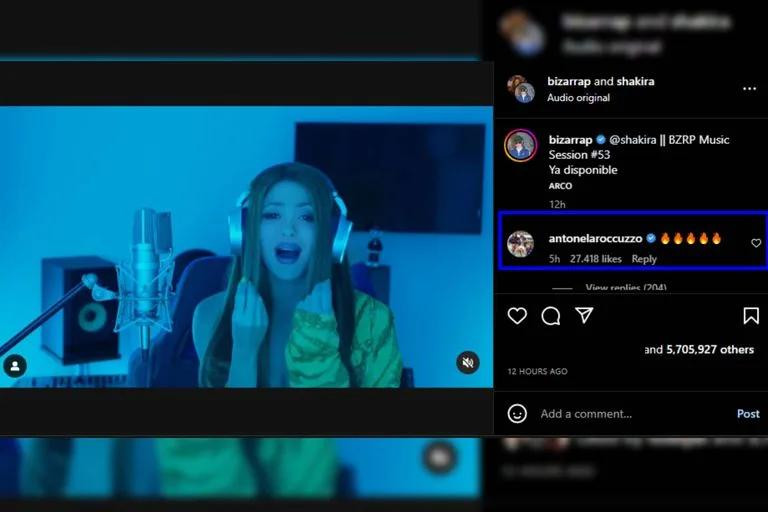 Reacción de Antonela Roccuzzo al tema de Shakira. Foto: Instagram.