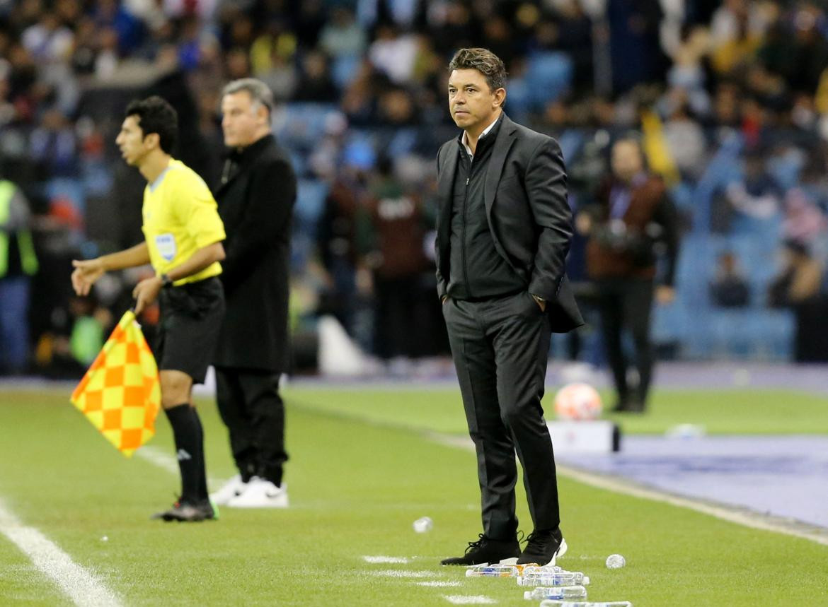 Gallardo y Galtier en el amistoso entre el PSG y el Riyadh Season Team. Foto: REUTERS.