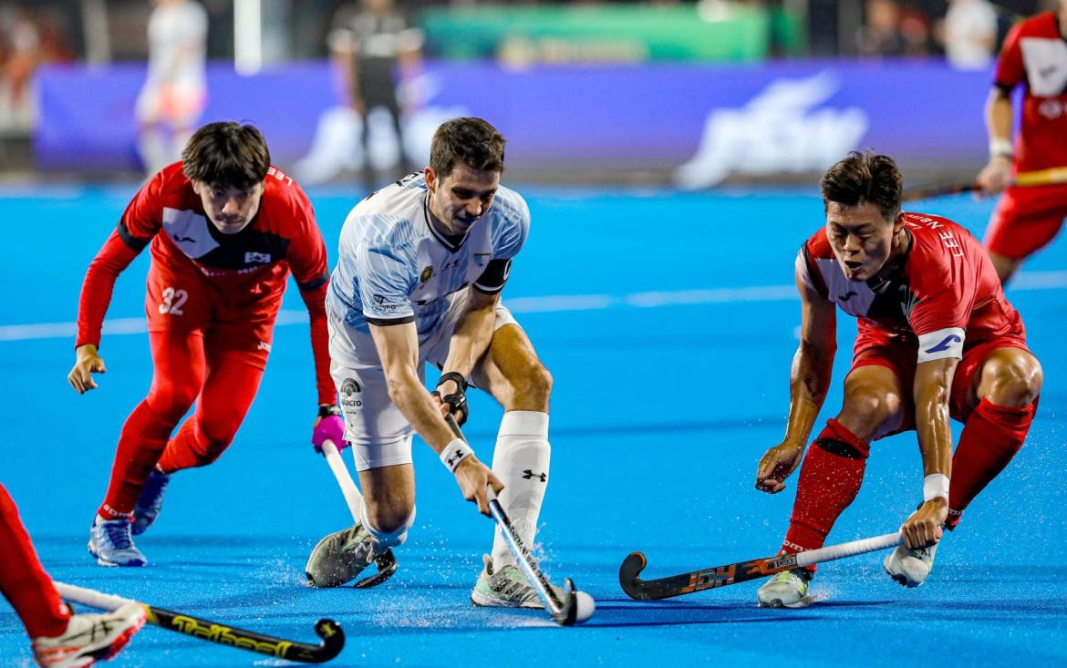 Los Leones vs. Corea del Sur; Mundial de Hockey 2023. Foto: Twitter @DeportesAR.