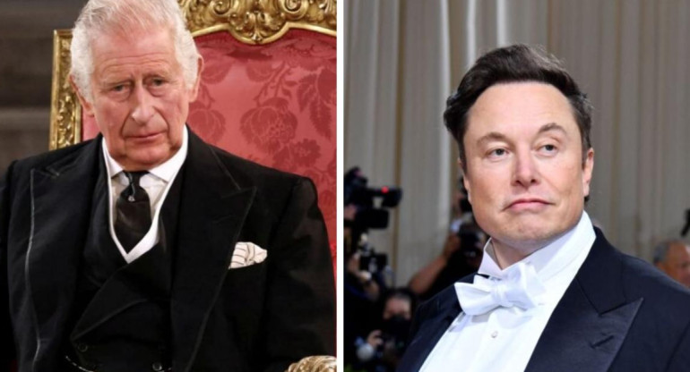 Carlos III y Elon Musk, conflicto con Twitter. Fotos: REUTERS