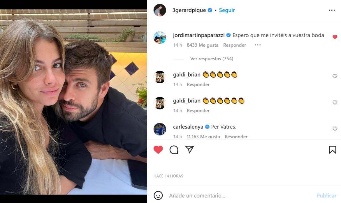 La primera publicación de Gerard Piqué con su nueva novia. Foto: Instagram.