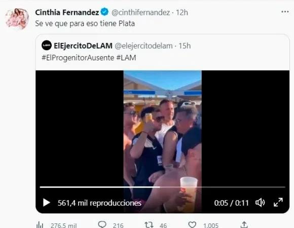 Cinthia Fernández escrachó a Defederico en una fiesta. Foto: Twitter.